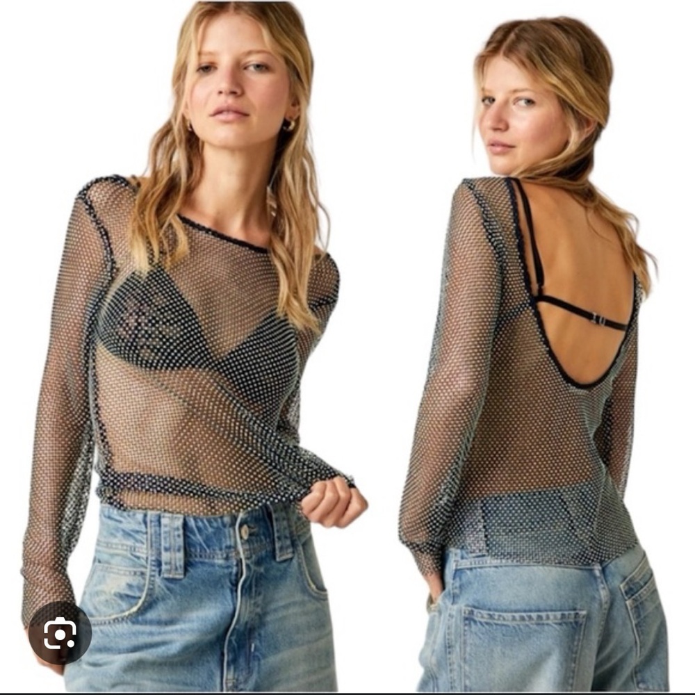Intimately Free People filter finish long sleeve low back top sz M